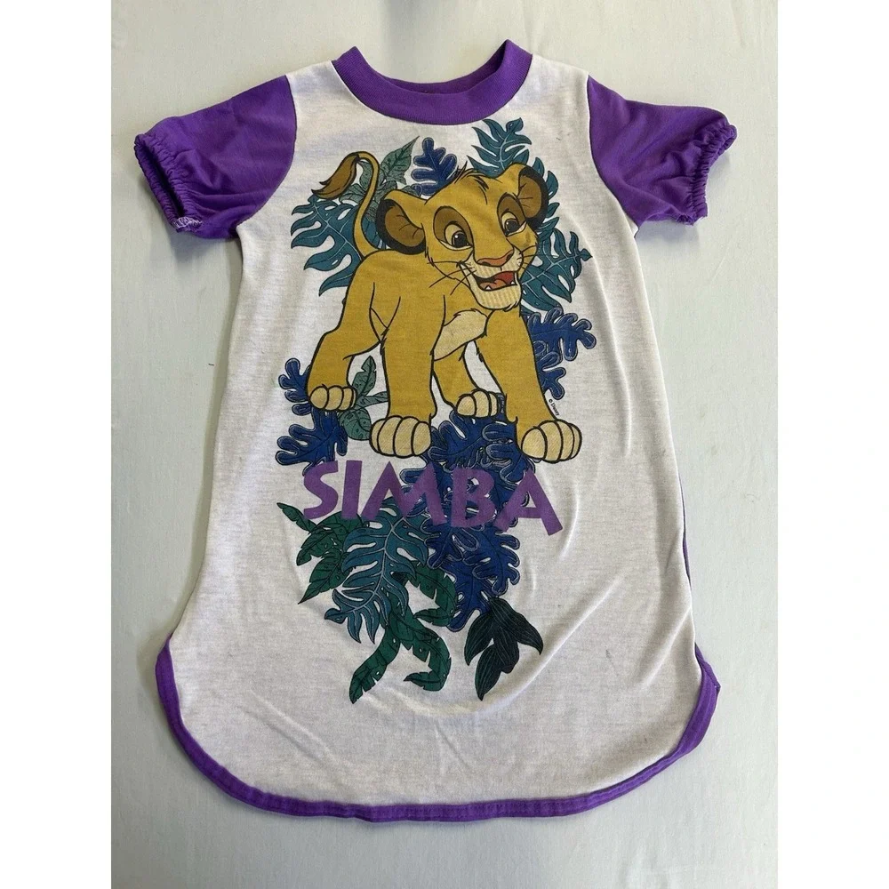 Vintage 1994 Disney The Lion King Simba Nightgown Kids Size 6 Purple USA